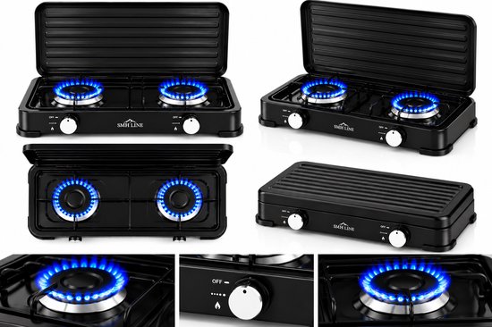 SMH LINE® Gas kooktoestel 2 pits XL - Camping kooktoestel - Gaskomfoor - Zwart — afbeelding 3