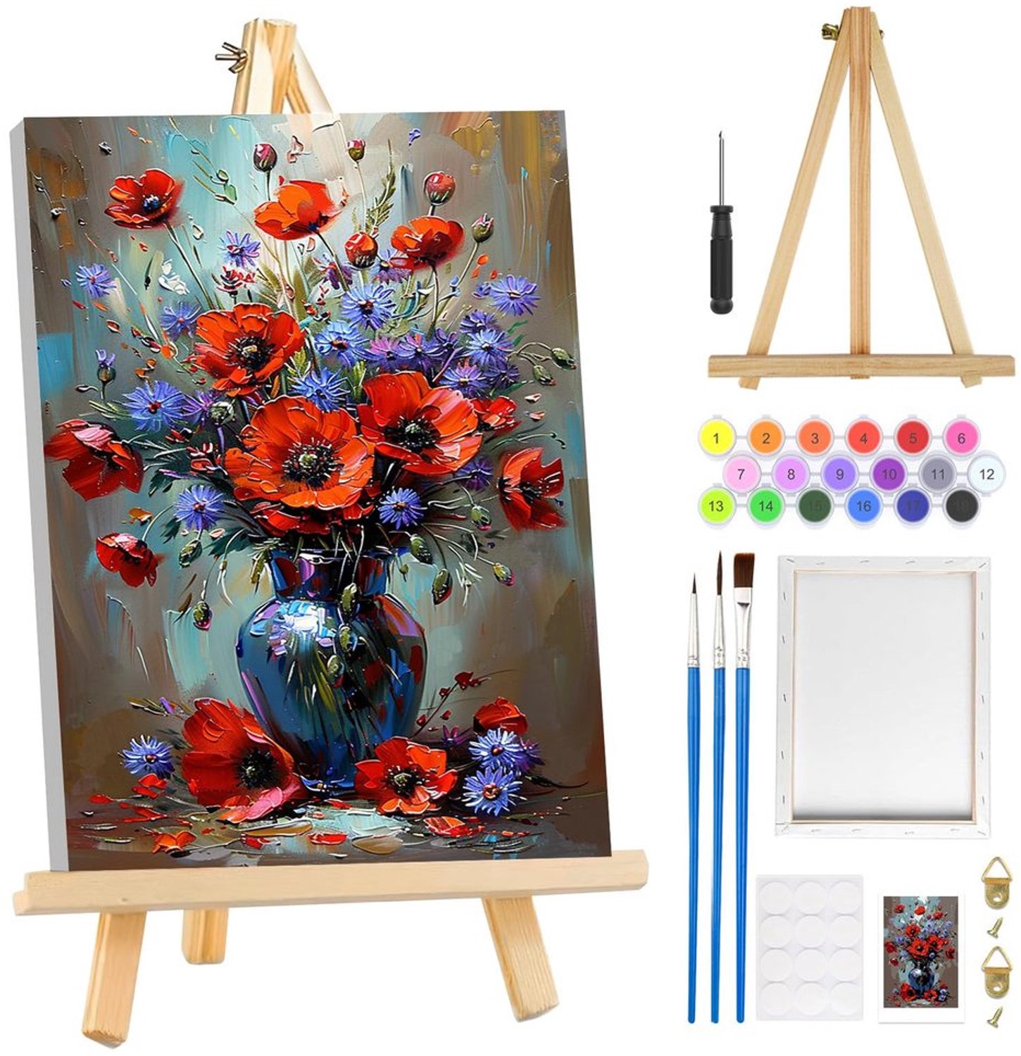 Schilderen op Nummer voor Beginners - Voorbedrukt Canvas met Lijst - Houten Ezel - 3 Penselen - Doe-het-zelf Kunstnummers - Doe-het-zelf Schilderij