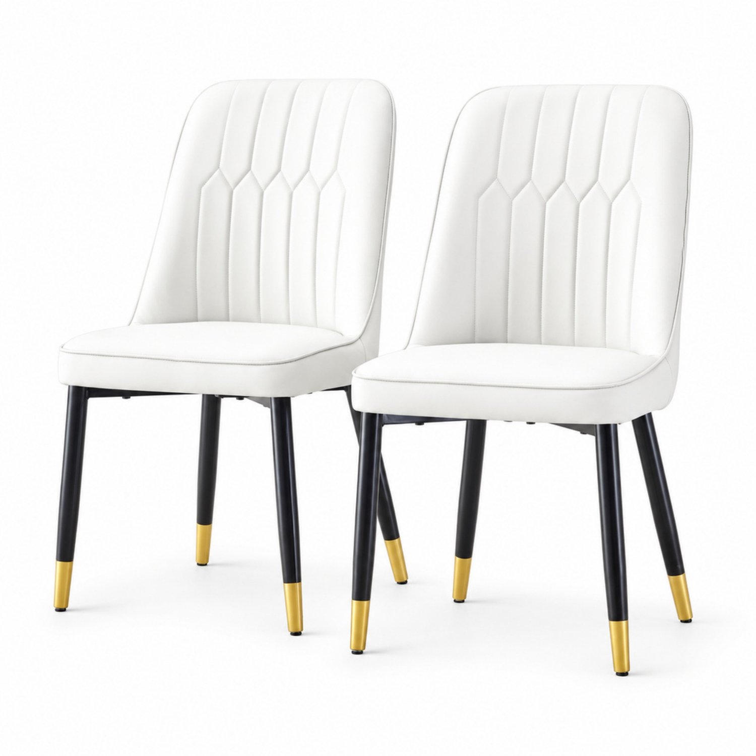 LONG DRAGON - Eetkamerstoelen - Set van 2 - Wit + Zwart - Kunstleer