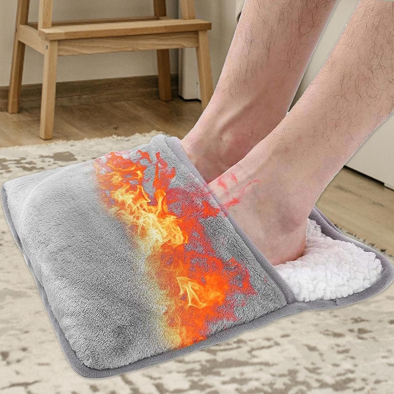 Elektrische Voetenzak - fleece voetverwarmer met 3 verwarmingsstanden en timer - snel verwarmd automatisch uitschakelen - voor koude voeten op de bank slaapkamer kantoor onder het bureau - winter herfst cadeau senioren - USB opladen - 29 * 29 * 2.5cm – foto 3