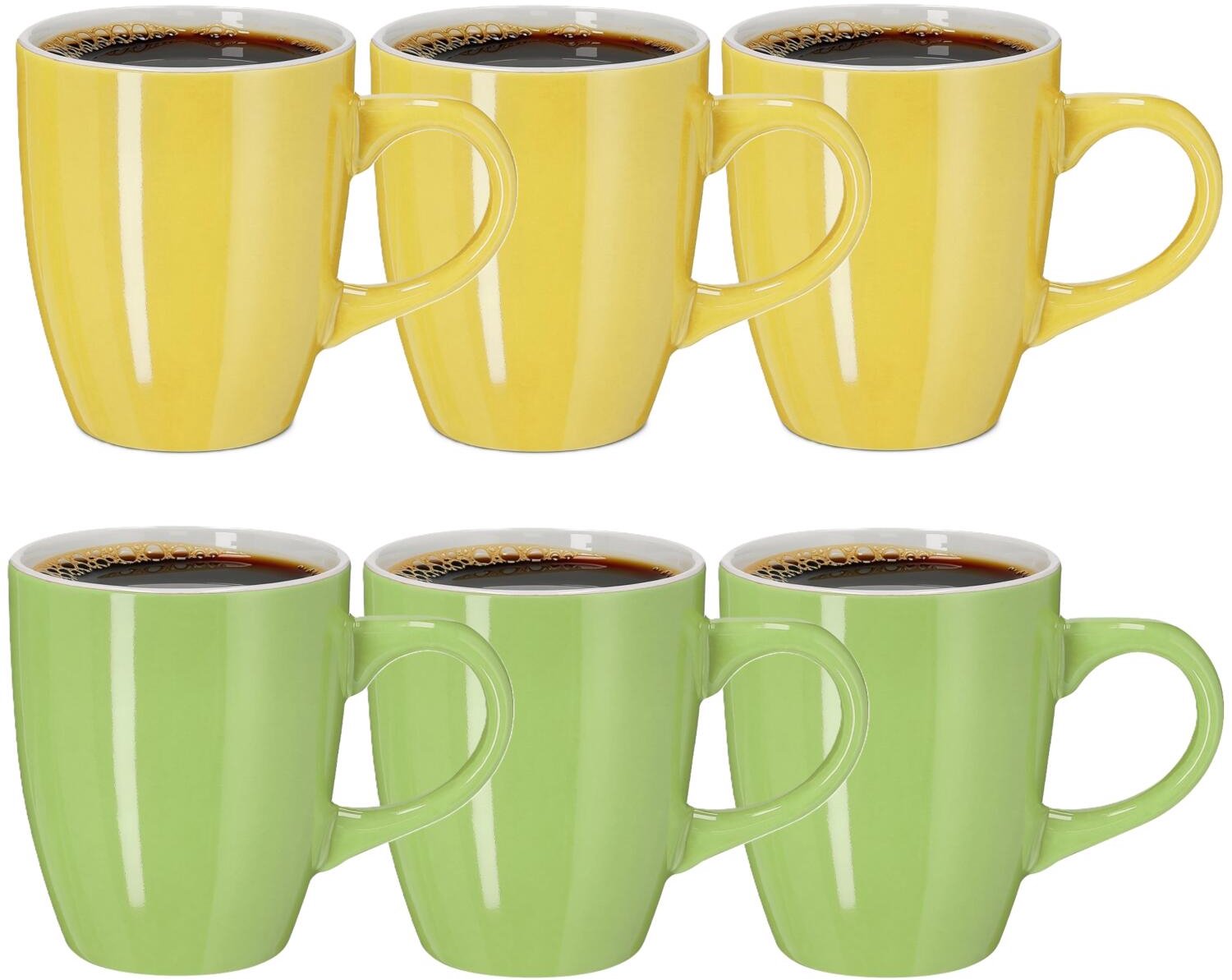 Bellatio Design Koffiekopjes Colourful Glaze - 6x stuks - Keramiek - groen / geel - 350 ml - 10 cm