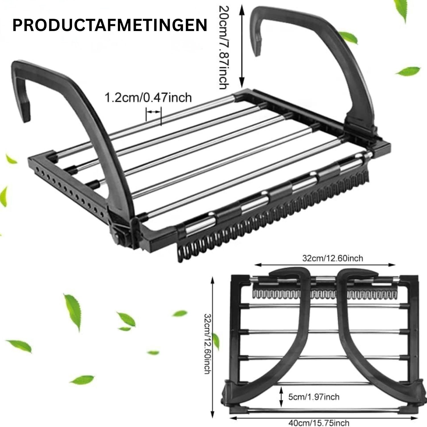 Wasrek Hangend Trapgat - Voor Radiator - Droogrek Ophangbaar - Zwart