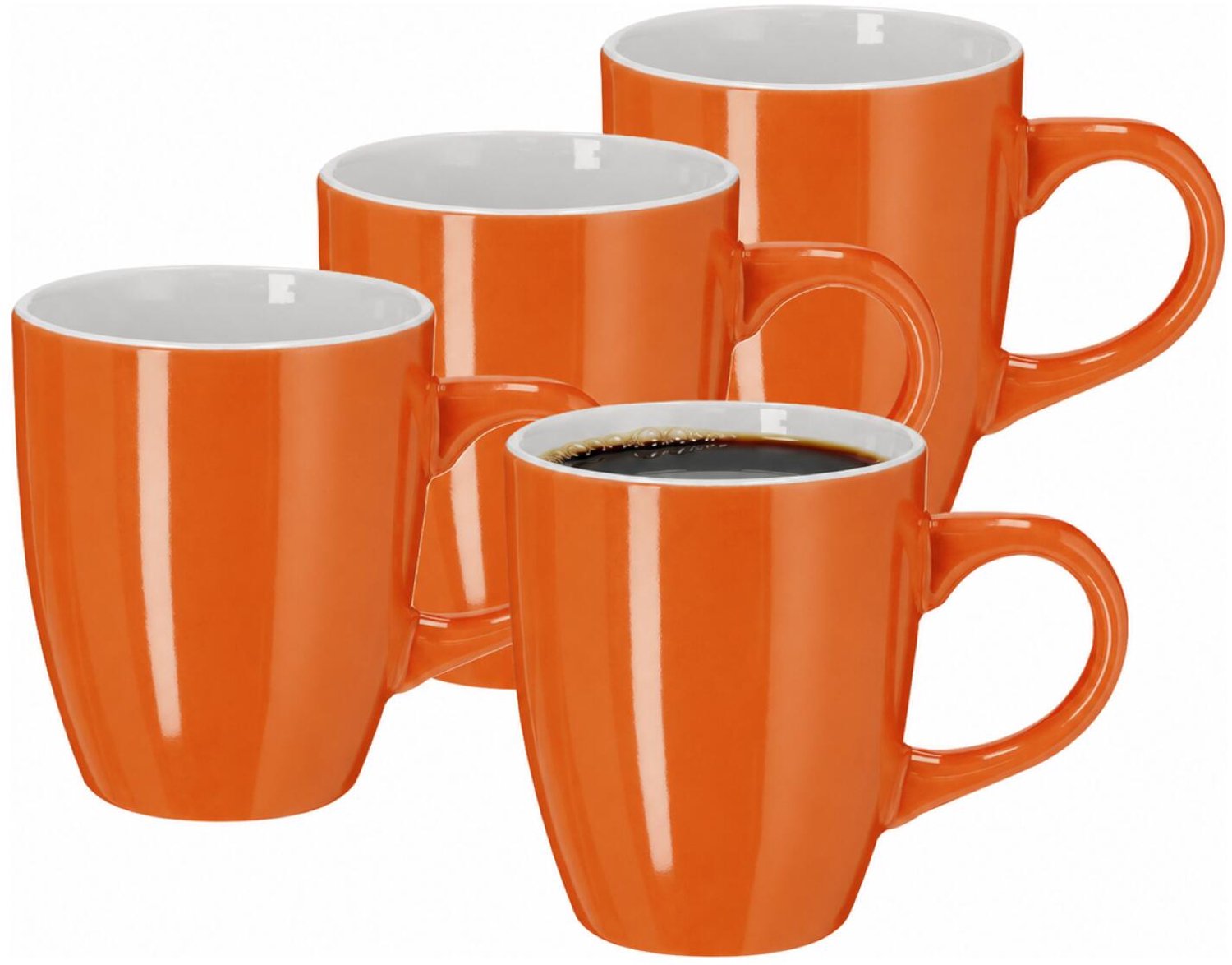 Bellatio Design Koffiekopjes Orange Glaze - 4x stuks - Keramiek - oranje - 350 ml - 8 x 10 cm - mokken - bekers