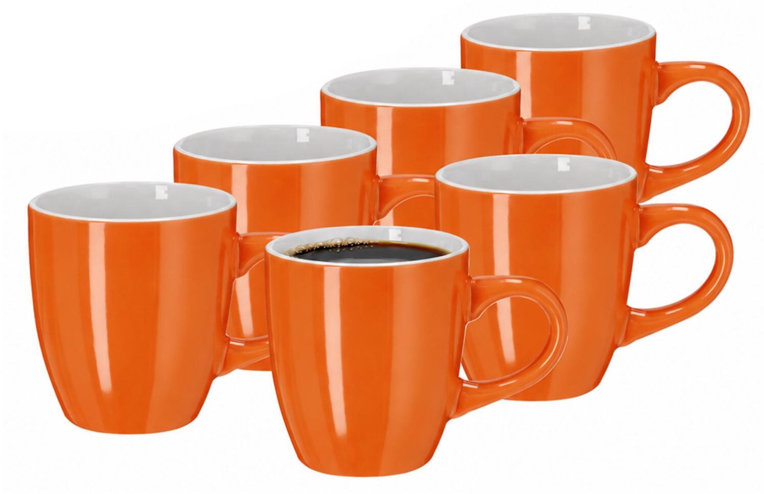 Bellatio Design Koffiekopjes Orange Glaze - 6x stuks - Keramiek - oranje - 350 ml - 8 x 10 cm - mokken - bekers