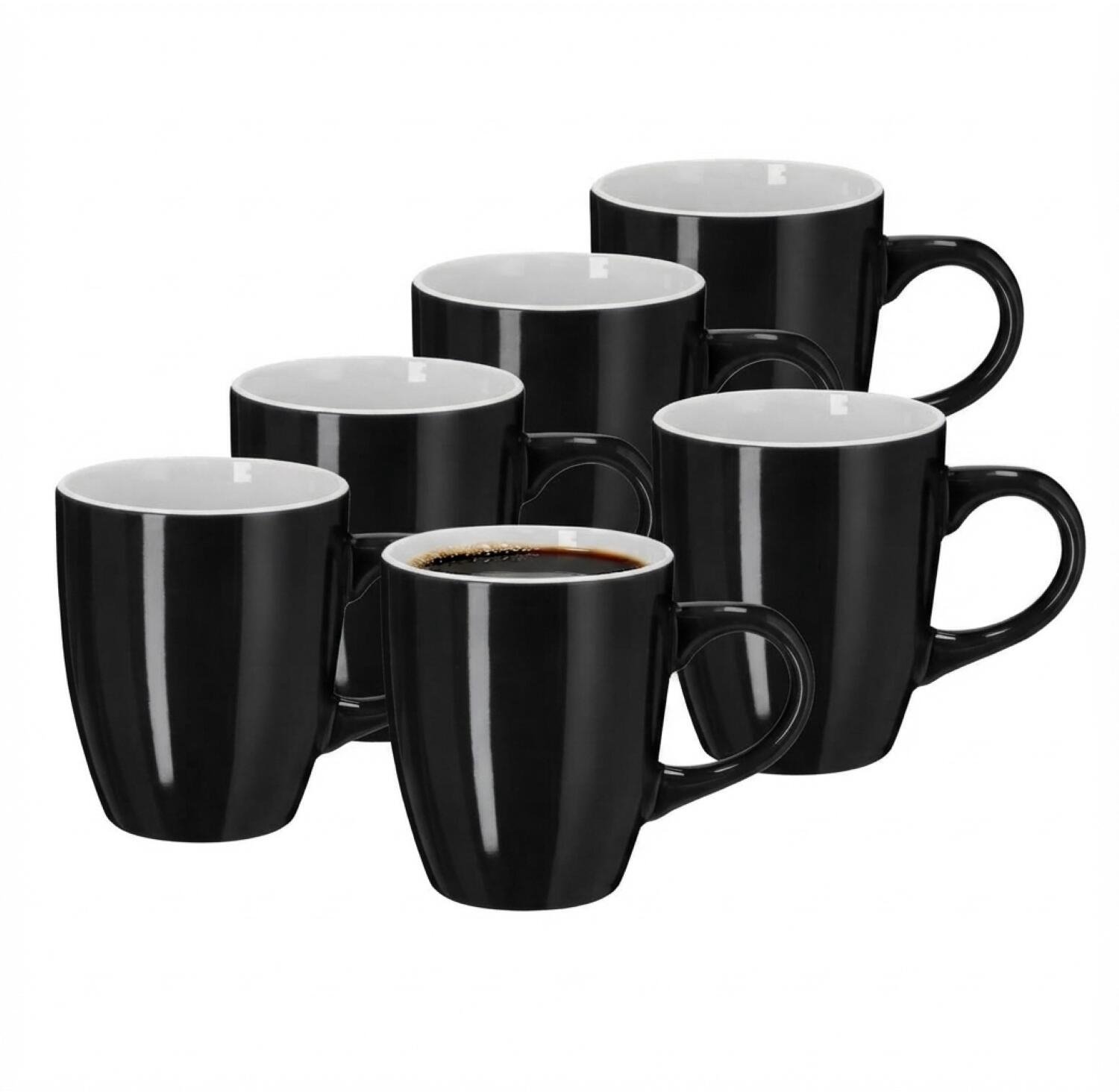 Bellatio Design Koffiekopjes Arabic Glaze - 6x stuks - Keramiek - zwart - 350 ml - 8 x 10 cm - mokken - bekers