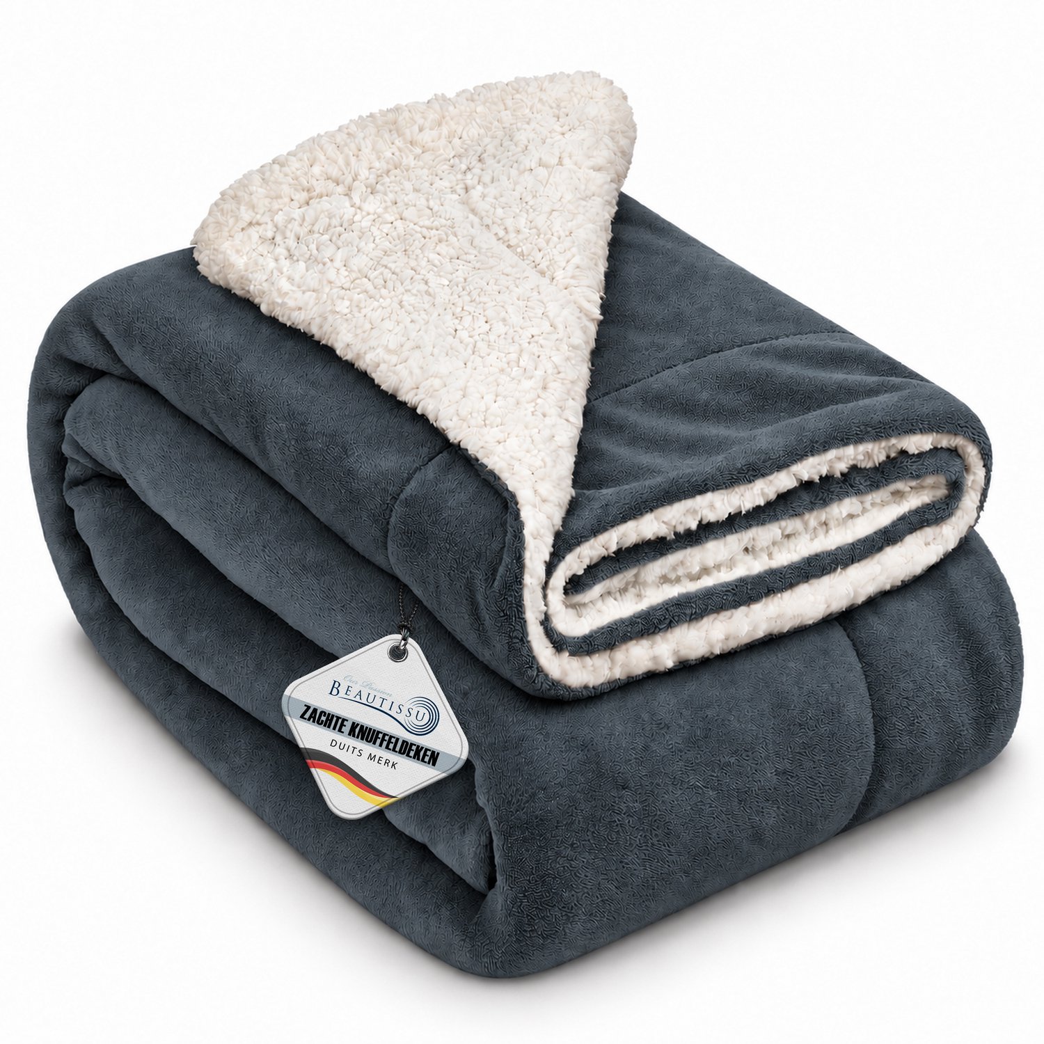 Beautissu Alina - Sherpa Deken Plaid 150x200cm Dik Winter Fleece Deken XXL Antraciet & Wit - Super Zacht & Warm Fleece Plaid met Schapenvacht Uitstraling