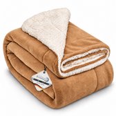 Beautissu Alina - Sherpa Deken Plaid 150x200cm Dik Winter Fleece Deken XXL Natuur & Wit - Super Zacht & Warm Fleece Plaid met Schapenvacht Uitstraling