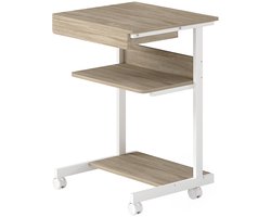 Computerbureau, 56×51×79 cm, houtkleur, metalen frame, verrijdbaar bureau, kleine tafel, bijzettafel en vergadertafel, met wielen, gemakkelijk te verplaatsen, praktisch en decoratief, geschikt voor slaapkamer, studeerkamer en studentenkamer