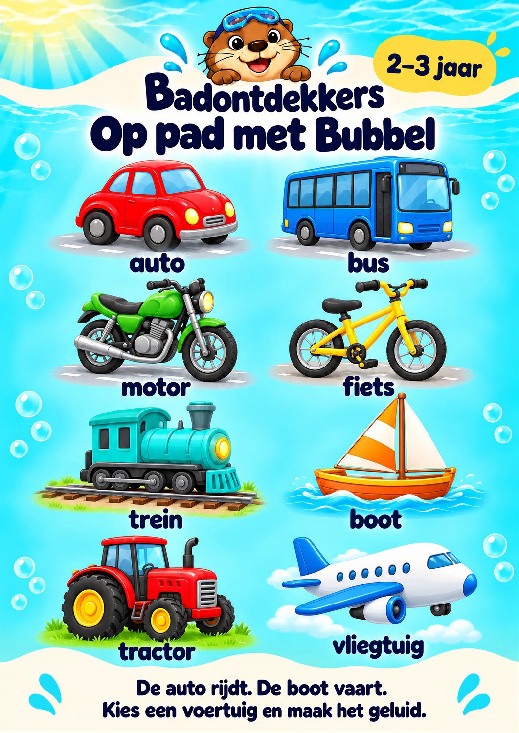 Badontdekkers educatieve Badposter Op pad met Bubbel – 2–3 jaar - A3 - Herplakbaar Multi colour