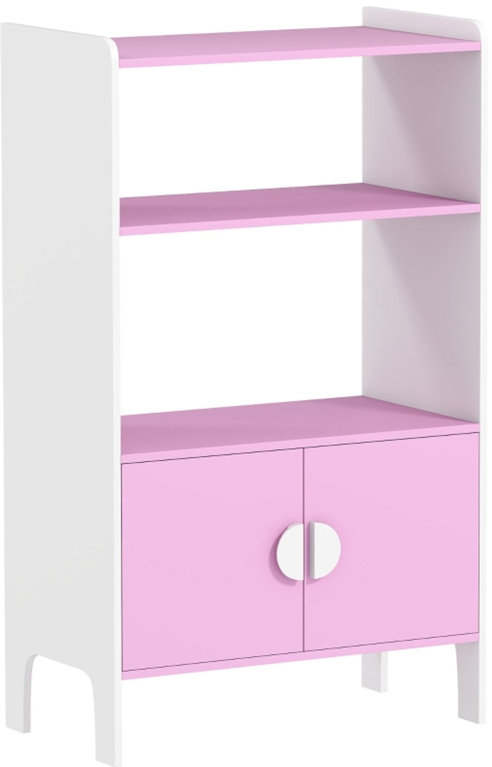 Kinderboekenkast - 2 planken - 2 kasten - Vrijstaand - Kantelbeveiliging - Antislipvoetjes - MDF - Roze en wit