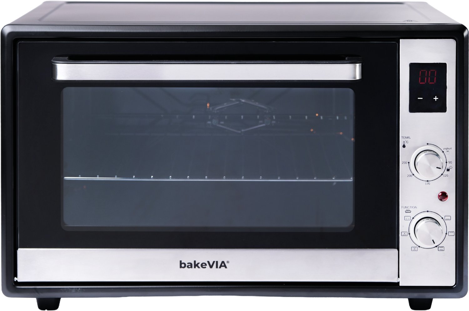 bakeVIA Series 2 - Mini Oven 60 Liter - Hetelucht en Draaispit - Zwart/RVS