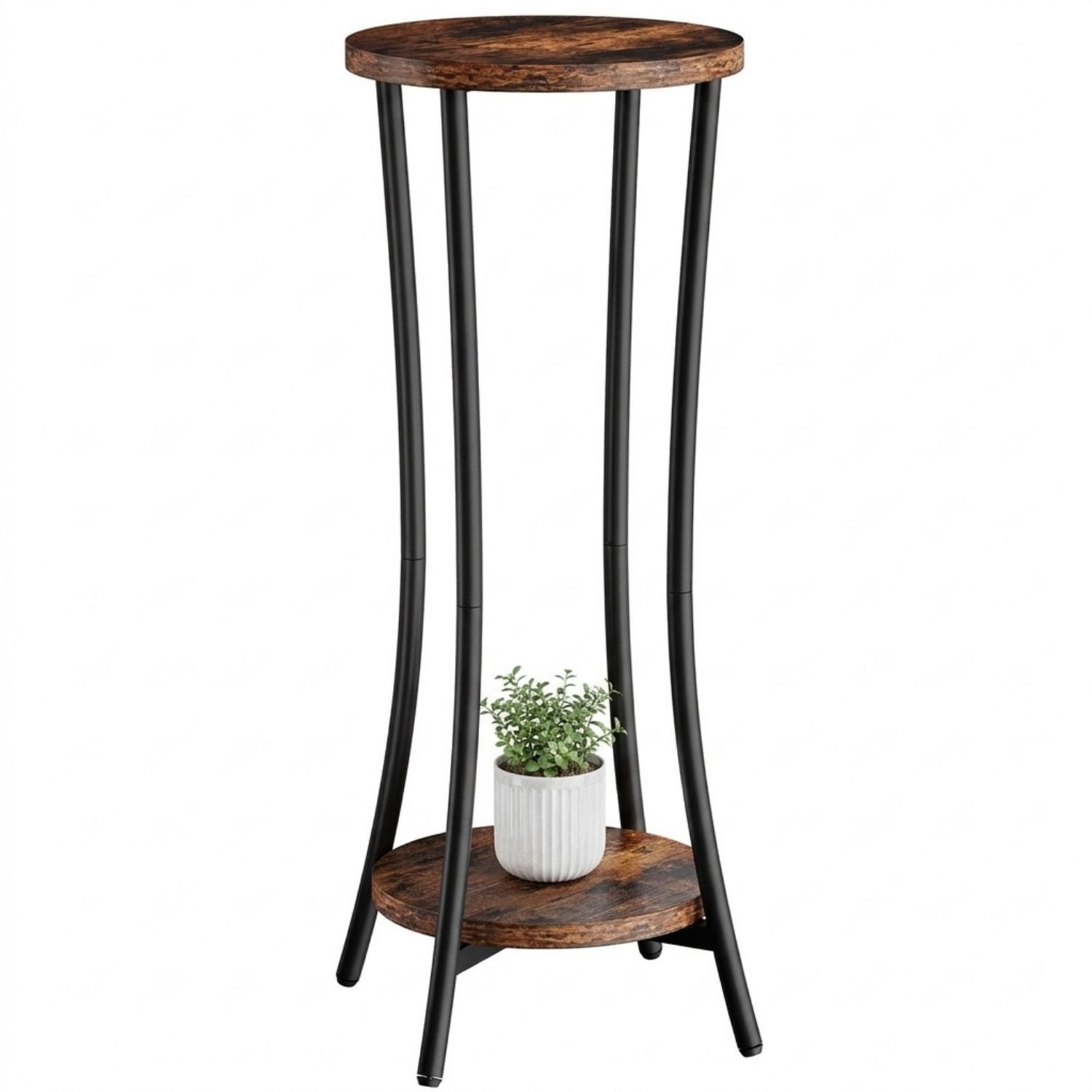 Plantentafel - Plantenrek Buiten - Plantensteun - Plantenstandaard - Metaal - 2 Niveaus - Rustiek Bruin