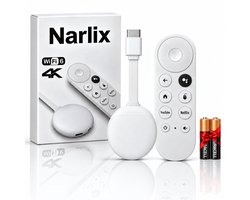 Narlix TV Dongle 4K Ultra HD - Android Streaming Box - WiFi & Bluetooth - 16GB Opslag - Geschikt voor Chromecast-functionaliteit - Incl. Batterijen - Smart TV Stick - Geschikt voor Netflix, YouTube & meer