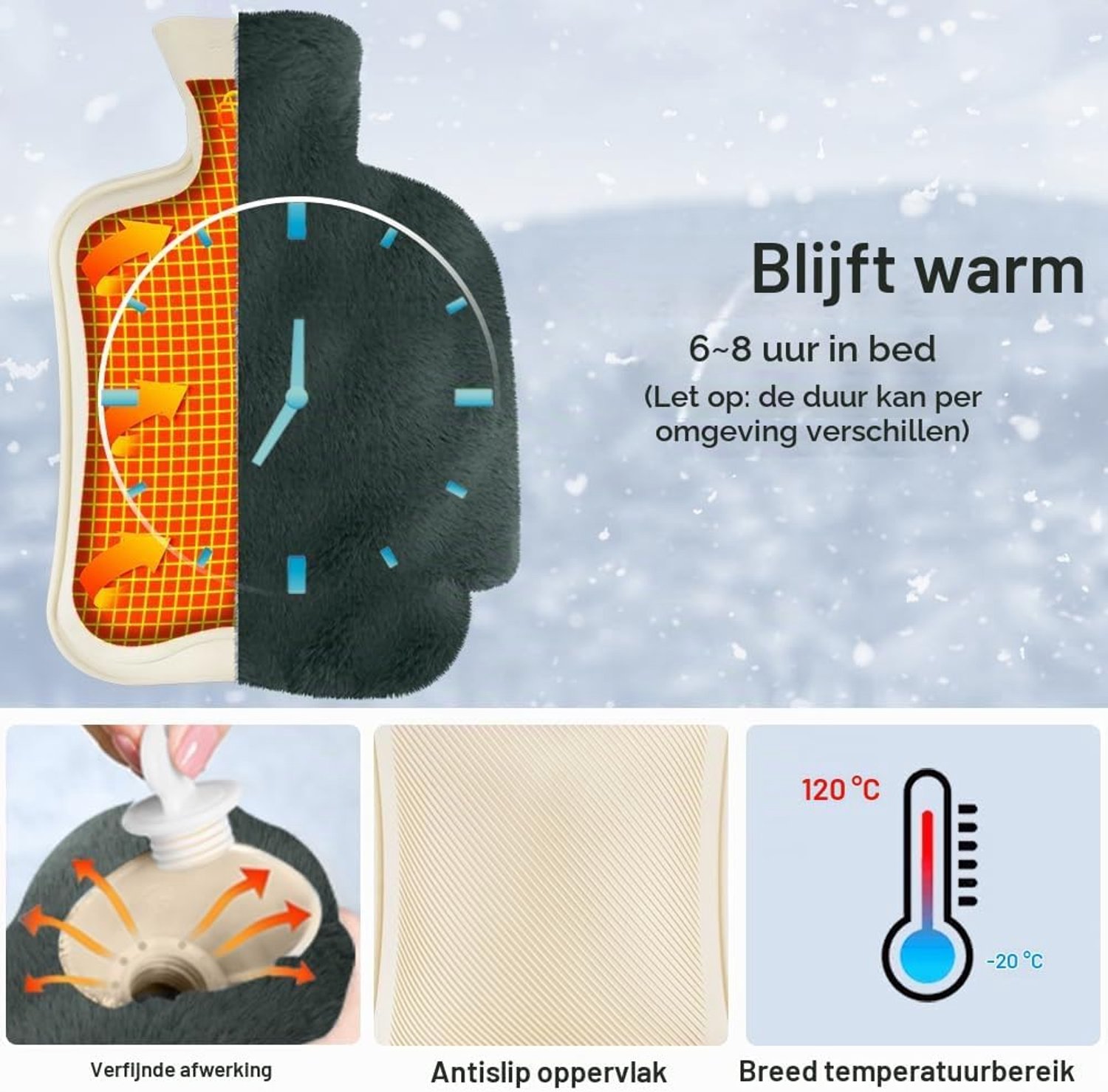 Kruik met Nordic Fur hoes - Warmwaterkruik Handwarmer - Voetenwarmer - 2L Inhoud - Verwarmende Zachte Warmwaterkruik – Warmtekruik - Cadeau voor haar, vrouw, vriendin - Warmwaterkruik voor Pijnverlichting en Ontspanning - grijs – foto 6