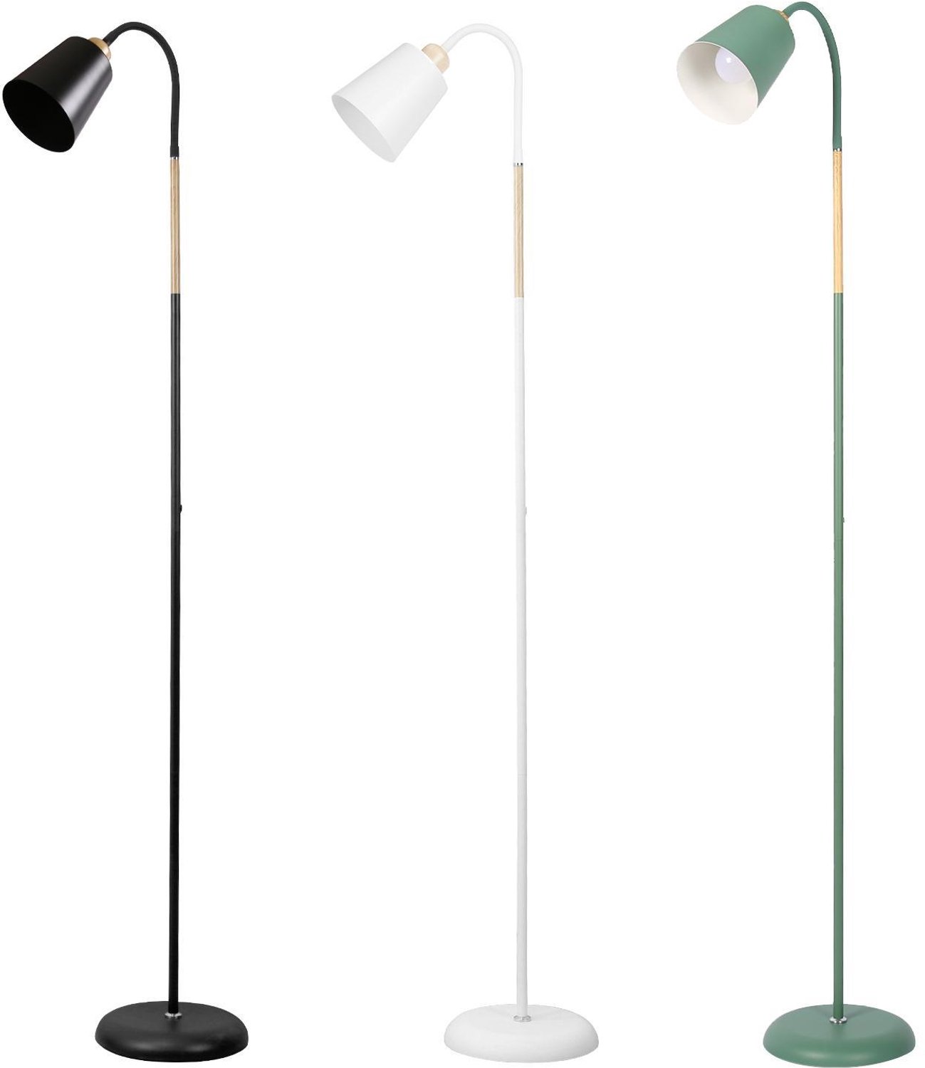 ANTENLICHT Moderne Vloerlamp - Staande Lamp - met Houtaccent - Industrieel E27 (Max 60W) - 360° Flexibele Leeslamp met Voetschakelaar - 159 cm - Zwart