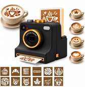 3D Latte Art Sjabloonmaker - Koffieprinter - Koffie Decoratie - met 12 Meerdere Patroonkaarten - Camera Design - Herbruikbare Sjablonen - Cadeau - Geschikt voor cappuccino's en lattes - zwart