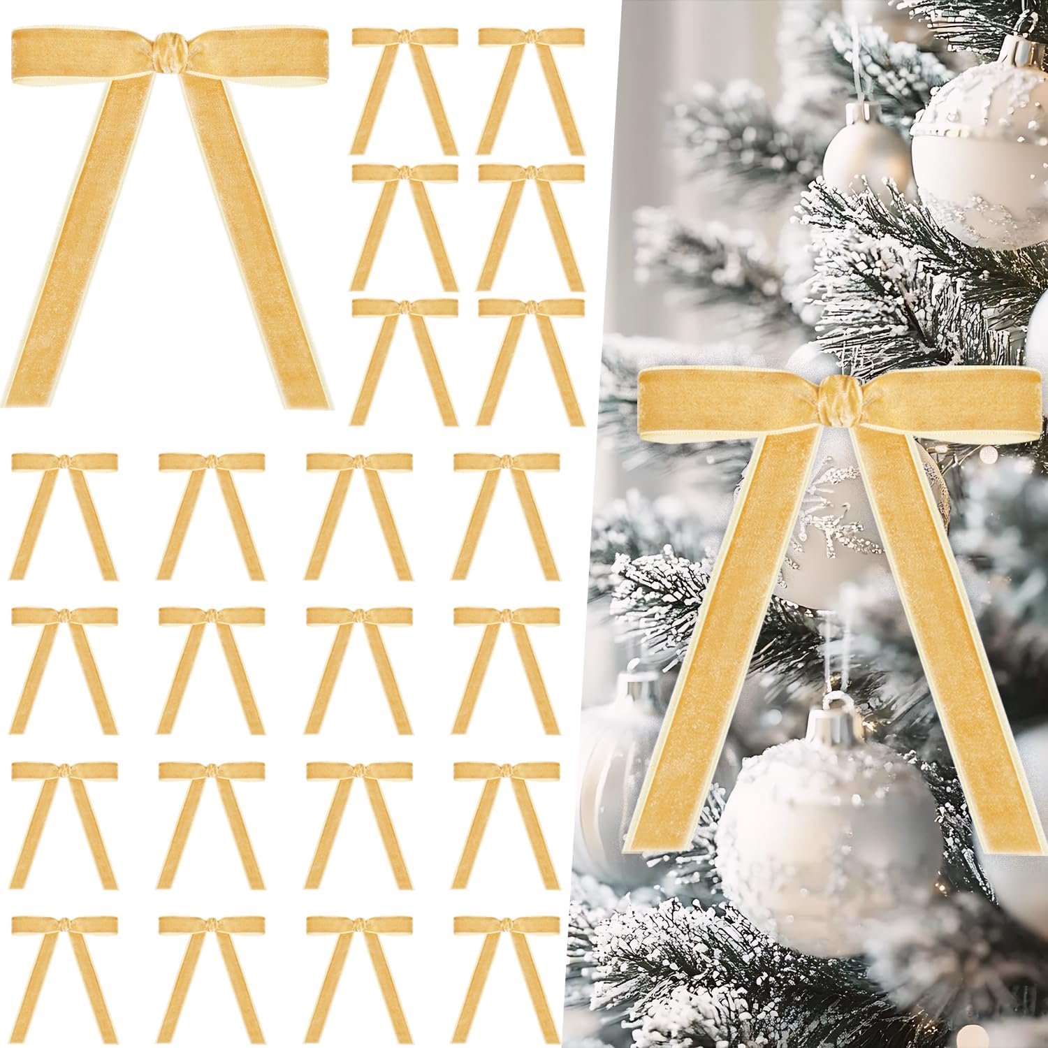 24 stuks fluwelen bogen voor kerstboom, 2,5 cm breed