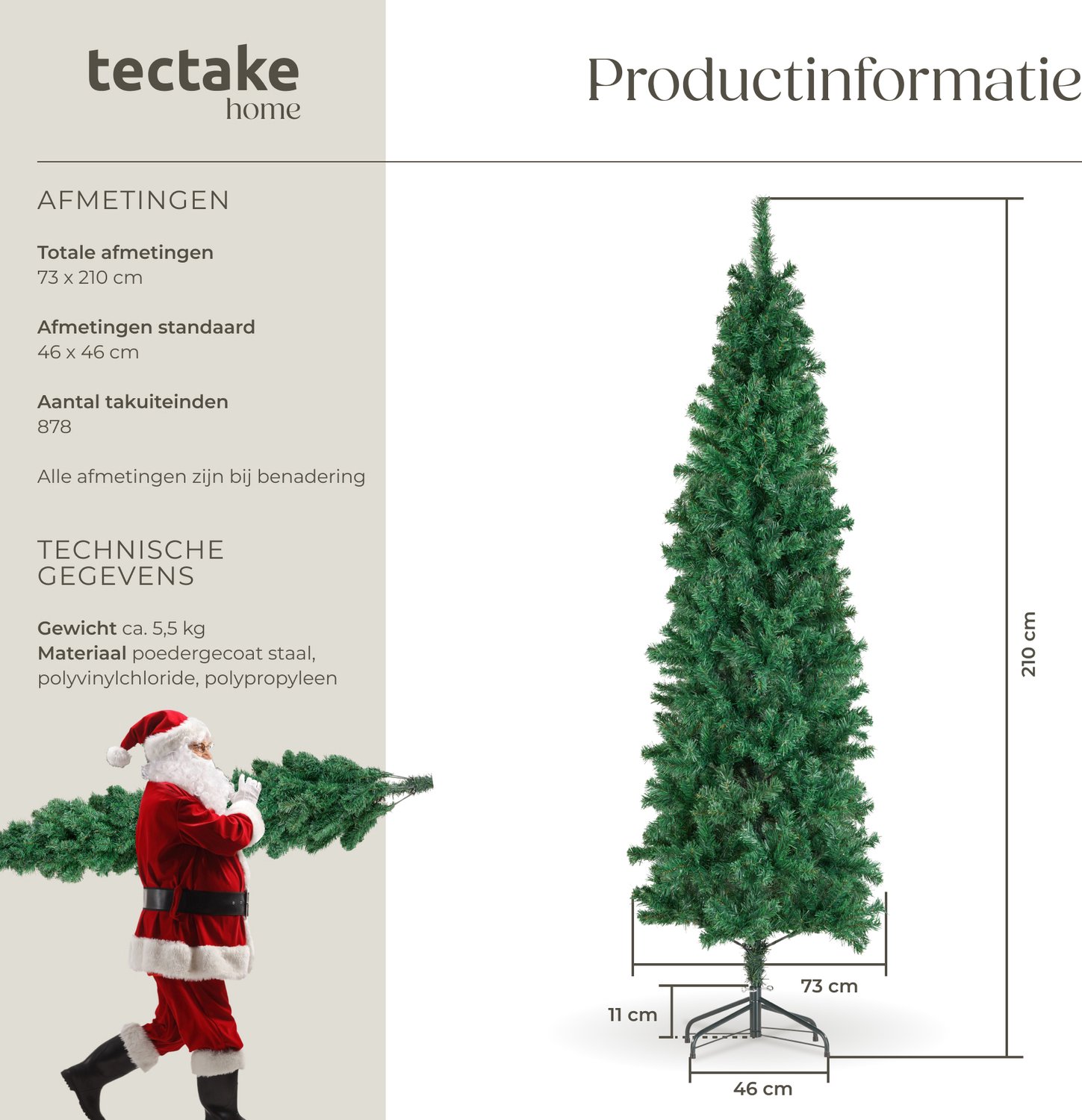 tectake® Kunstkerstboom - Levensecht met flexibele takken - Volumineus - Stabiel en eenvoudig te monteren - Kunstkerstboom als kerstversiering - 210cm - 878 takken - groen – foto 5