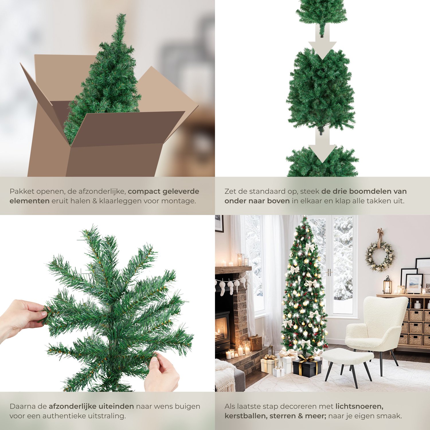 tectake® Kunstkerstboom - Levensecht met flexibele takken - Volumineus - Stabiel en eenvoudig te monteren - Kunstkerstboom als kerstversiering - groen – 736 takken - 180cm – foto 8