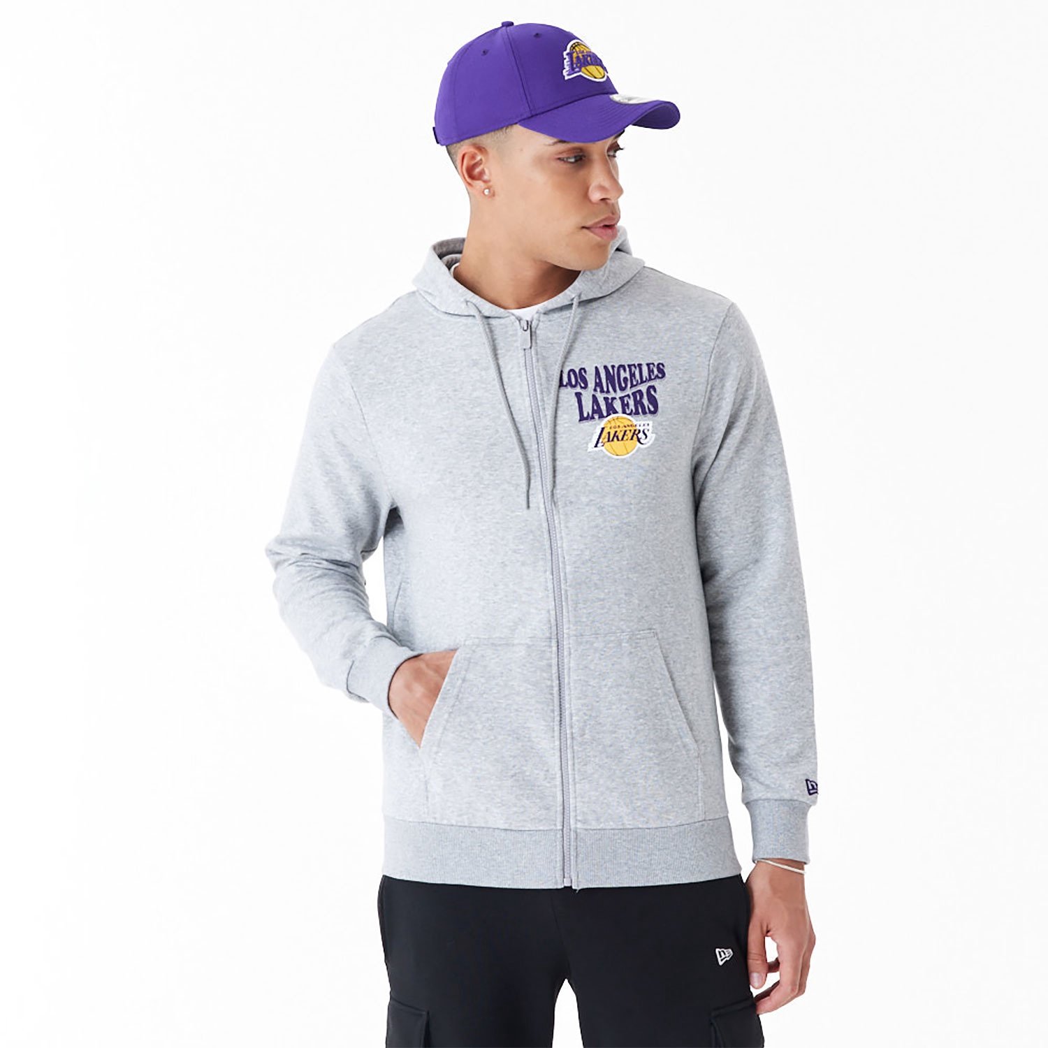 New Era NBA Script FZ Hoodie Los Angeles Lakers Grijs