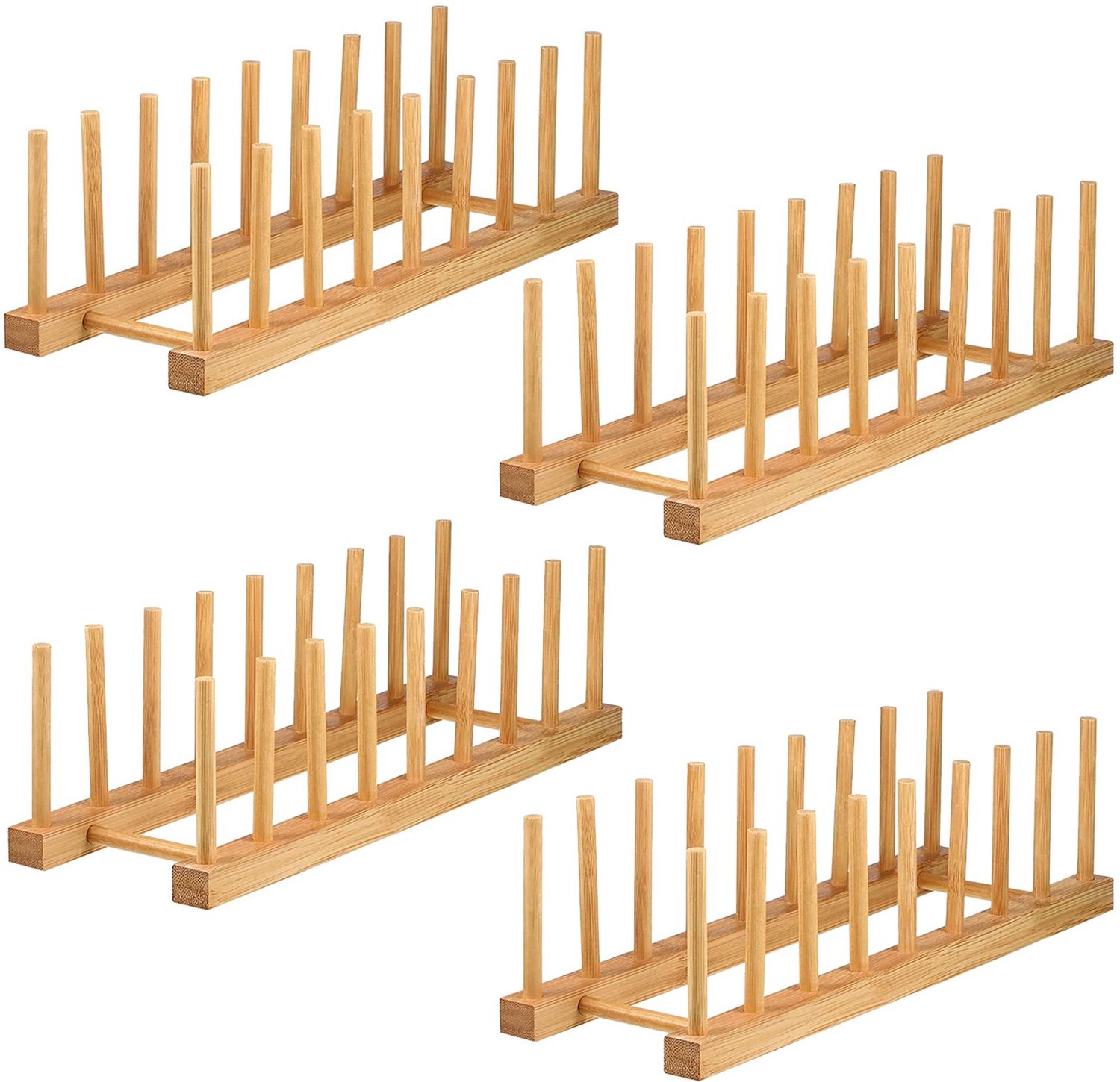 Afdruiprek Bamboe - Set van 4 - 34 x 12 x 10,5 cm - Keukenkast Organizer - Vaatrek met 8 Sleuven - Eenvoudig te Installeren