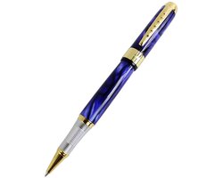 Elegante Blauwe Bloemen-Gouden Gesp Balpen Set in Geschenkdoos