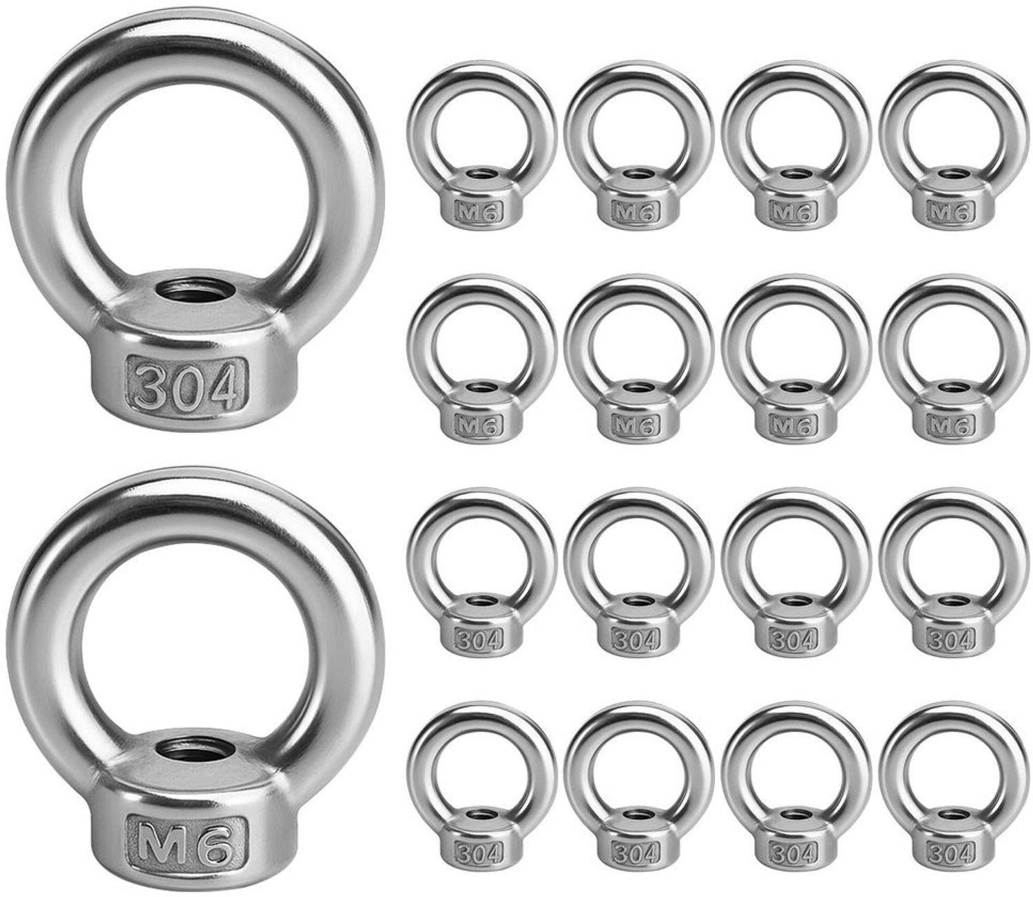 Set van 18 RVS Ringmoeren M6 voor Heftoepassingen