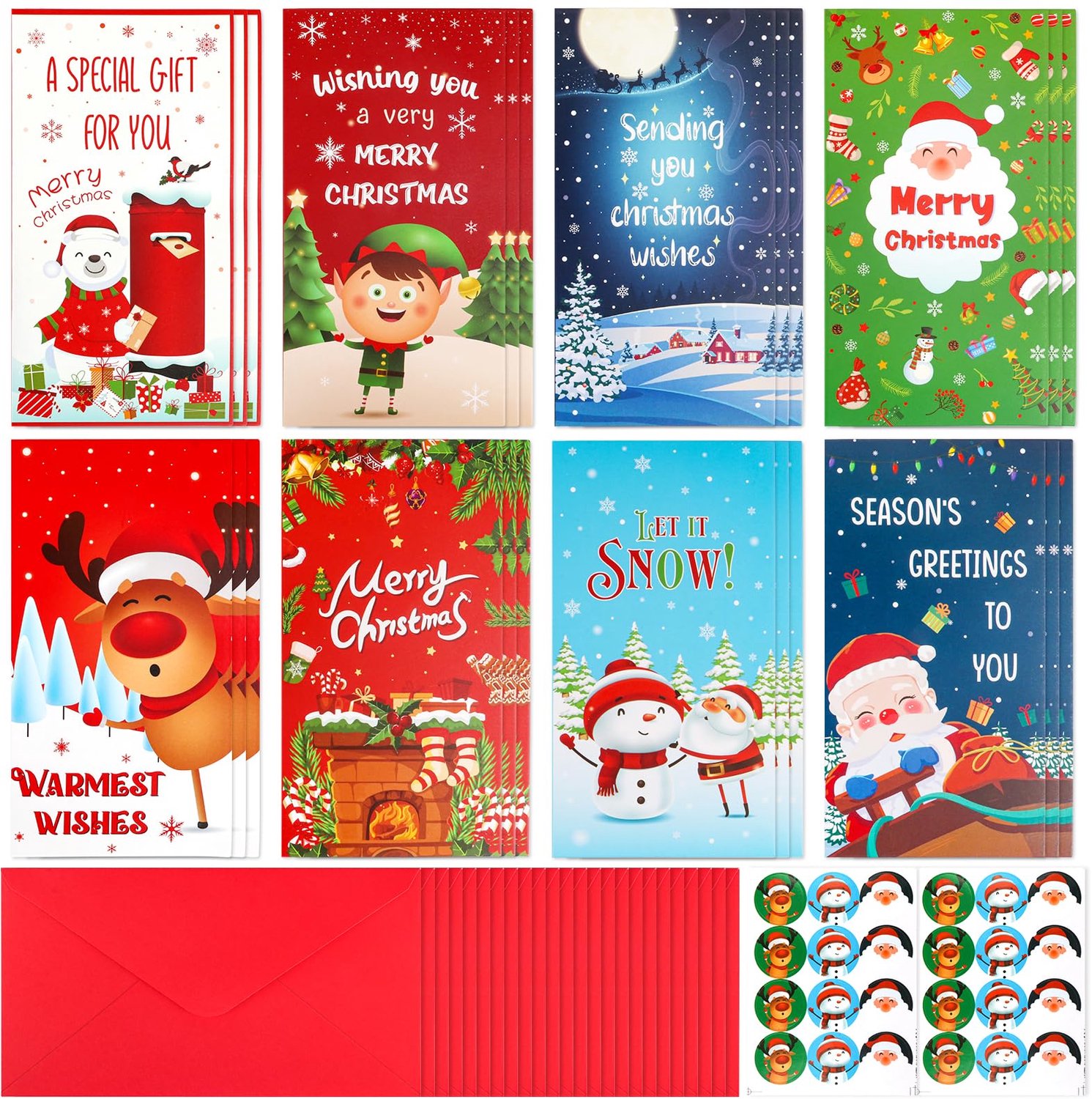 Set van 24 Kerst Geld Enveloppen met Stickers