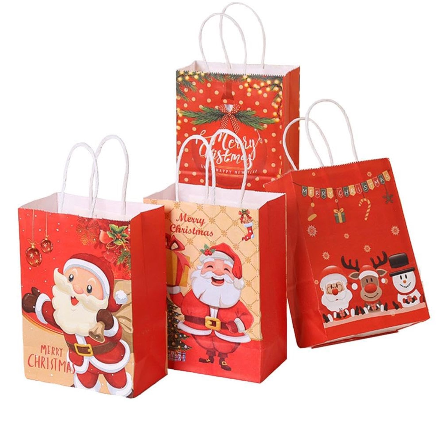 Herbruikbare Papieren Zak - 12 Stuks met Handvatten - Kerstman Patronen