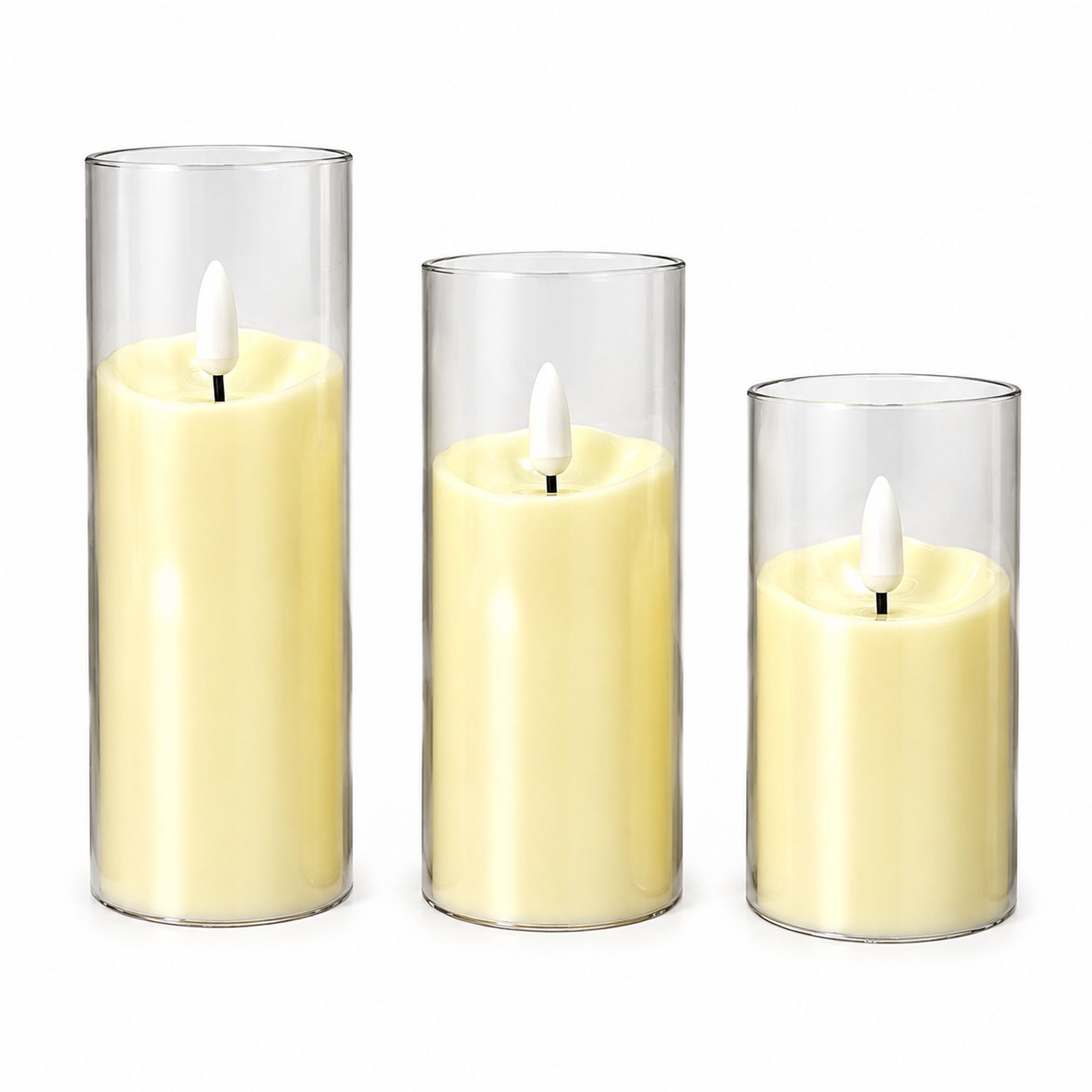 SWGOTA led kaarsen, 5 x 12,5 cm, grijs glas, golvende bovenkant en puntvormige vlam, 12 stuks per displaydoos
