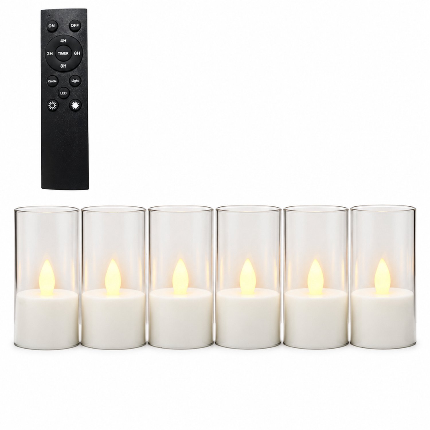 SWGOTA led kaarsen, 6 stuks per doos, theelichtjes in transparante houders met warm vlamvormig licht en grote afstandsbediening, voor bruiloftdecoratie