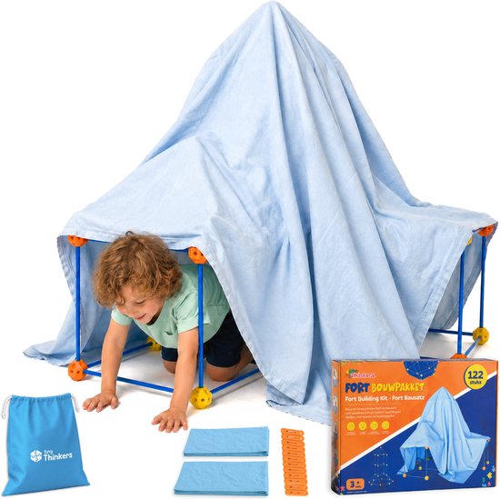 Fort Bouwpakket XL + Kleden & Knijpers - 122 Onderdelen - Incl. Opbergzak & E-book - Speeltent - Educatief Speelgoed - Bouwspeelgoed - Hut Bouwen