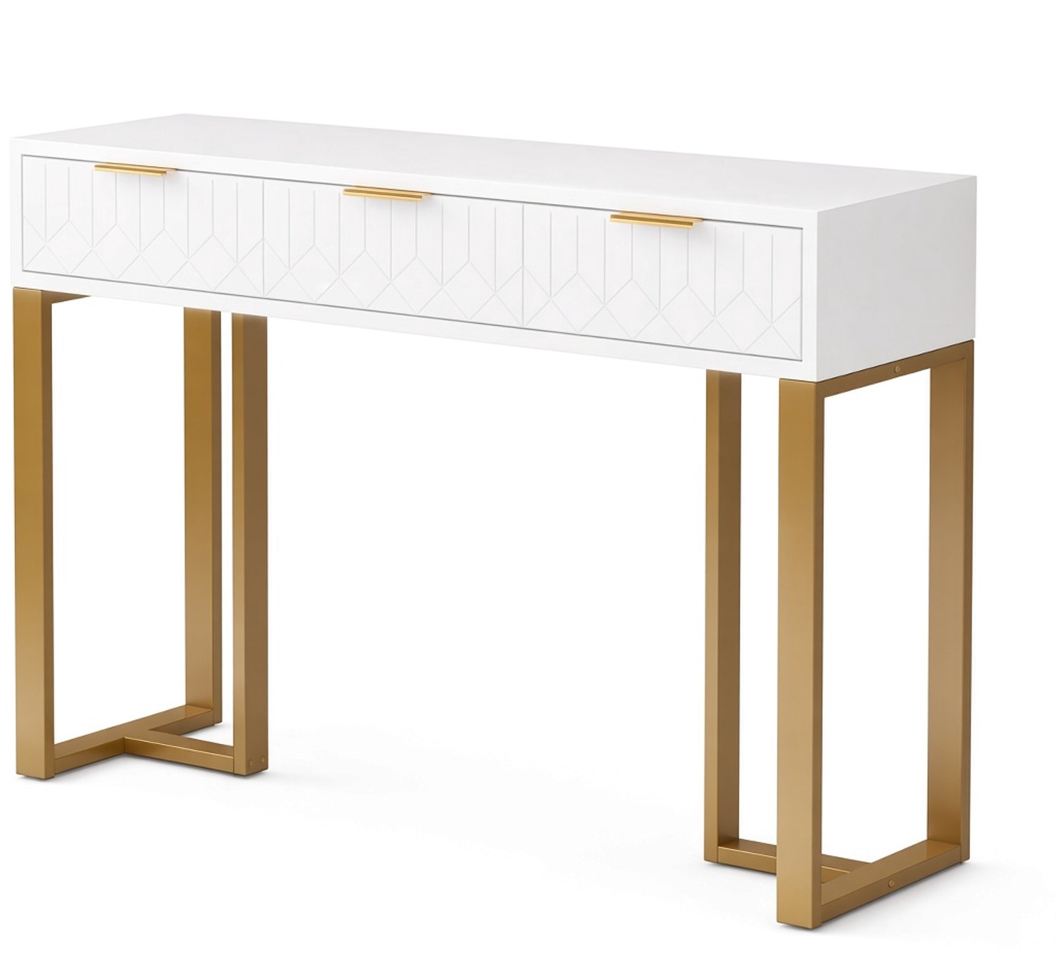 Mura Logistiek Mura Hall Tafel - Kaptafel - Bijzettafel - Sidetable - Wandtafel - 3 Opberglades - 120x36x80cm - Max 50 Kilogram - Goud+Wit