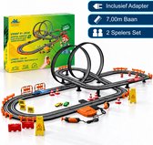 CosmoToys Elektrische Racebaan - 7 METER - 2 Spelers - Met Adapter & Verkeersbordenset - Incl. Looping & Rondeteller - Autobaan Speelgoed voor Kinderen - Kinderspeelgoed