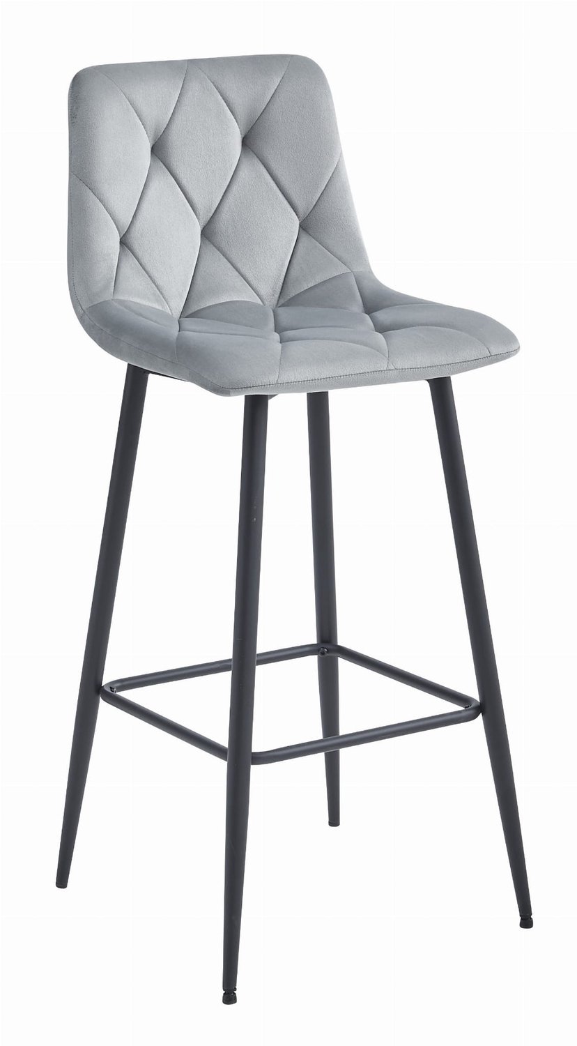 LEOBERT Barkruk NADO – Zilvergrijs Velvet / Fluweel – Gestoffeerde Barstoel met Rugleuning en Voetsteun – Zwarte Metalen Poten – Modern Design – Voor Keukeneiland, Keuken, Bartafel en Thuisbar