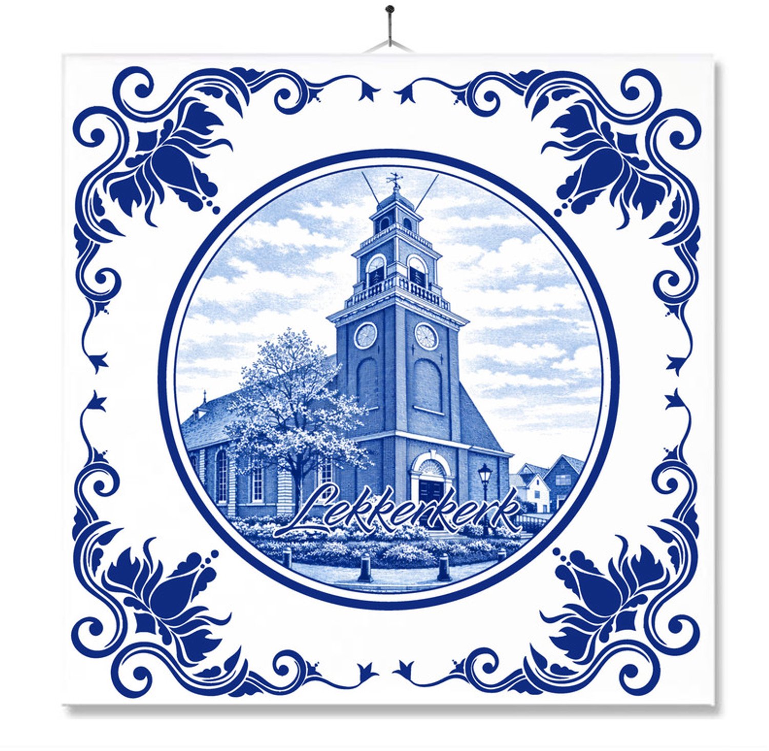 MC Living Tegel Met Opdruk | Lekkerkerk | Delft Blauw | Cadeau | Inclusief Geschenkdoos | Standaard | Ophangsysteem Multi-Color