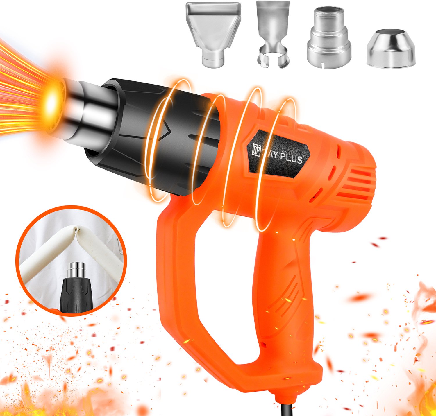 Heteluchtpistool 2000W, 2 temperatuurstanden met 4 verwisselbare mondstukken, professionele heteluchtblazer voor verfverwijdering, PVC krimpen, autovinyl en doe-het-zelf klussen