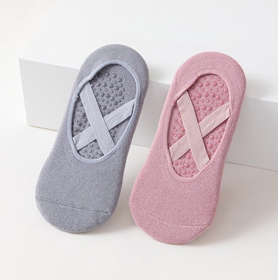 TEKROA® Yogasokken - Yoga Sokken Antislip Dames - Laag - Set van 3 - Gripsokken voor Yoga / Pilates / Ballet - maat36-42 -grijs, Lichtpaars, Roze — afbeelding 5