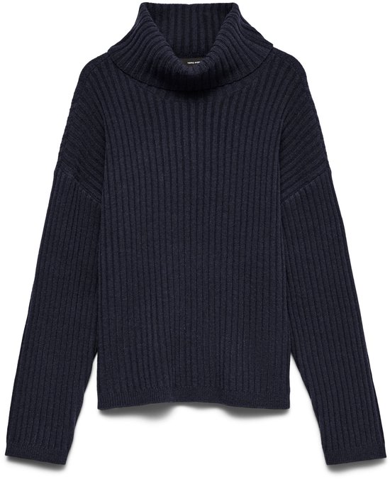 Donkerblauwe, geribbelde Vero Moda coltrui met verlaagde schoudernaden.