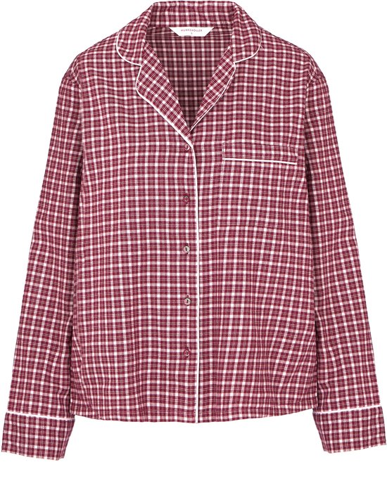 Rood-wit geruit pyjamashirt van Hunkemöller met knoopsluiting, reverskraag en witte biesjes.