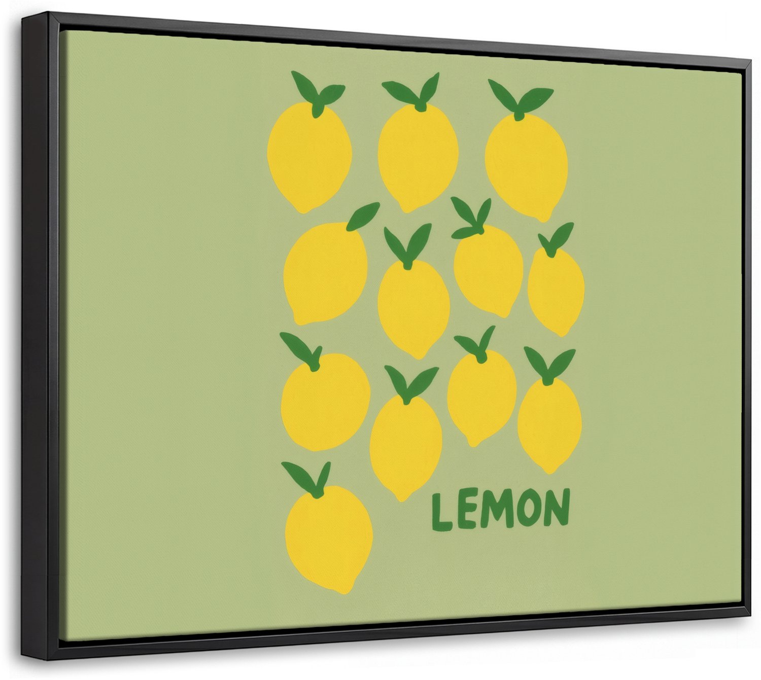 Canvas Schilderij met Baklijst 40x30cm - Citroenen - Blaadjes - Geel - Patroon - Muurdecoratie woonkamer - Slaapkamer decoratie - Kamer accessoires - Schilderijen op canvas met lijst