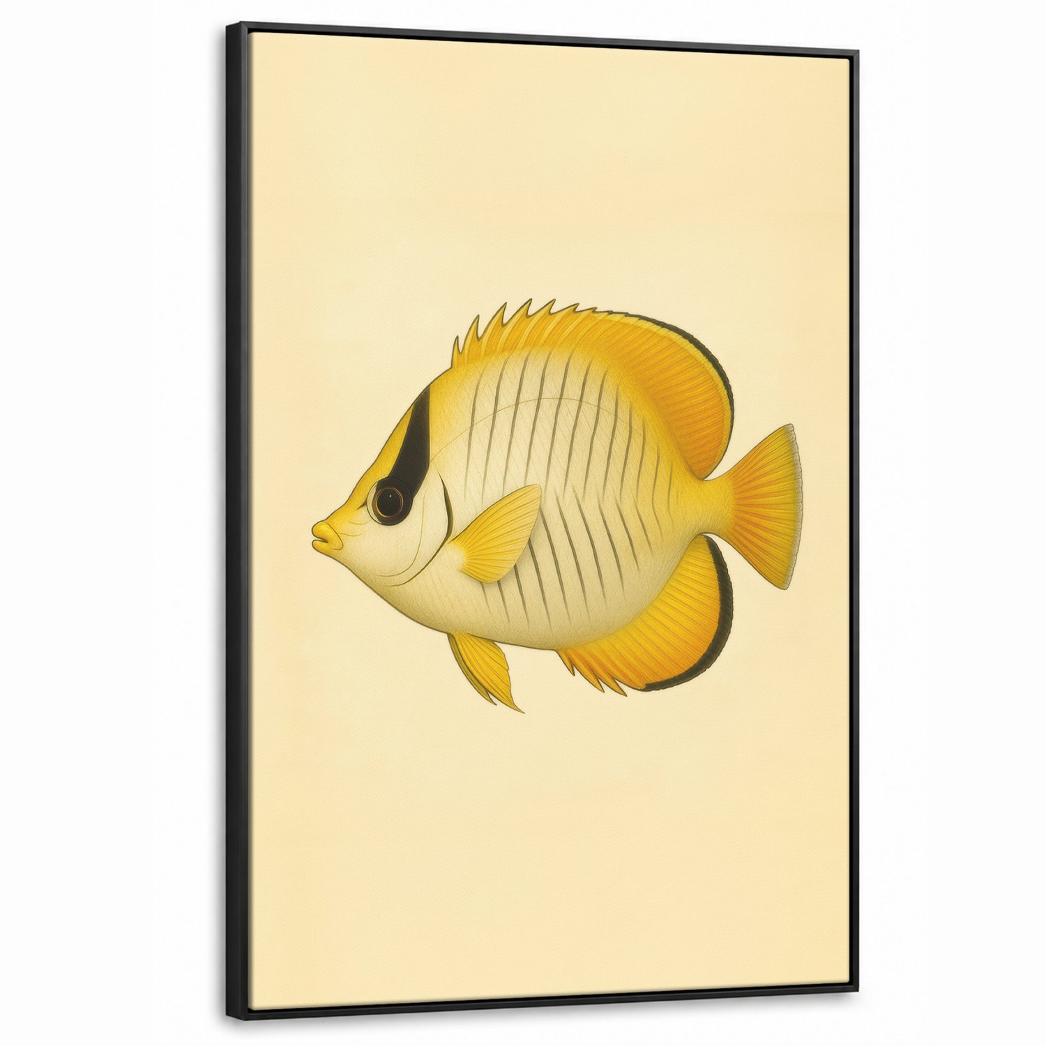Canvas Schilderij met Baklijst XXL Canvas Schilderij met Baklijst 90x140cm - Ovaal - Vis - Geel - Schubben - Muurdecoratie woonkamer - Slaapkamer decoratie - Kamer accessoires - Schilderijen op canvas met lijst groot