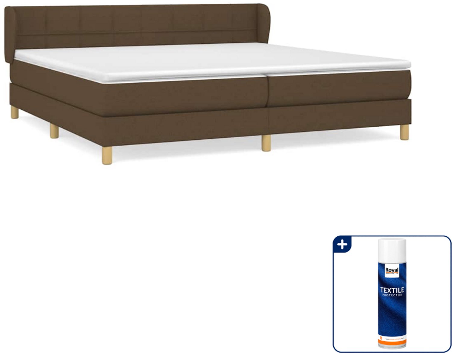 vidaXL boxspring met matras - super kingsize - 200 x 200 cm - stof - donkerbruin - Inclusief textielbeschermer 500 ml