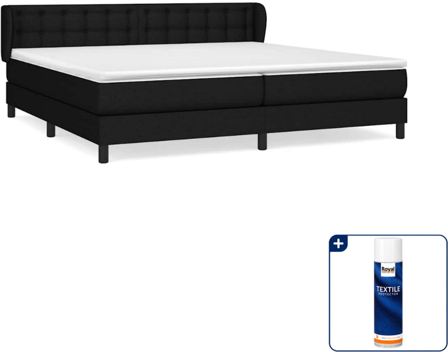 vidaXL boxspring met matras - Super kingsize - 200 x 200 cm - zwart - Inclusief textielbeschermer 500 ml
