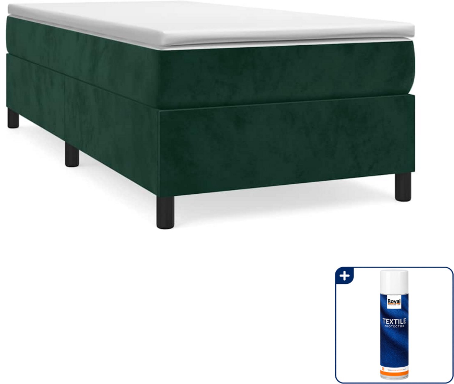 vidaXL boxspring bed - 100 x 200 cm - fluweel - donkergroen - Inclusief textielbeschermer 500 ml Zwart