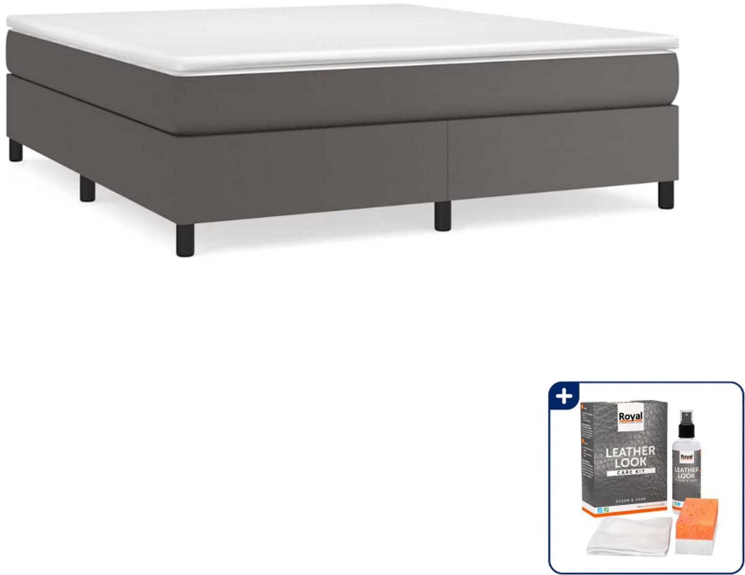 vidaXL boxspring - Queensize - 160 x 200 cm - kunstleer - grijs - Inclusief onderhoudsset voor kunstleer 150 ml