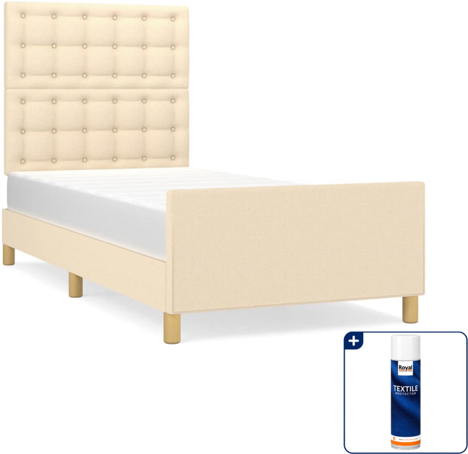 vidaXL bedframe - 80 x 200 cm - stof - crème - Inclusief textielbeschermer 500 ml