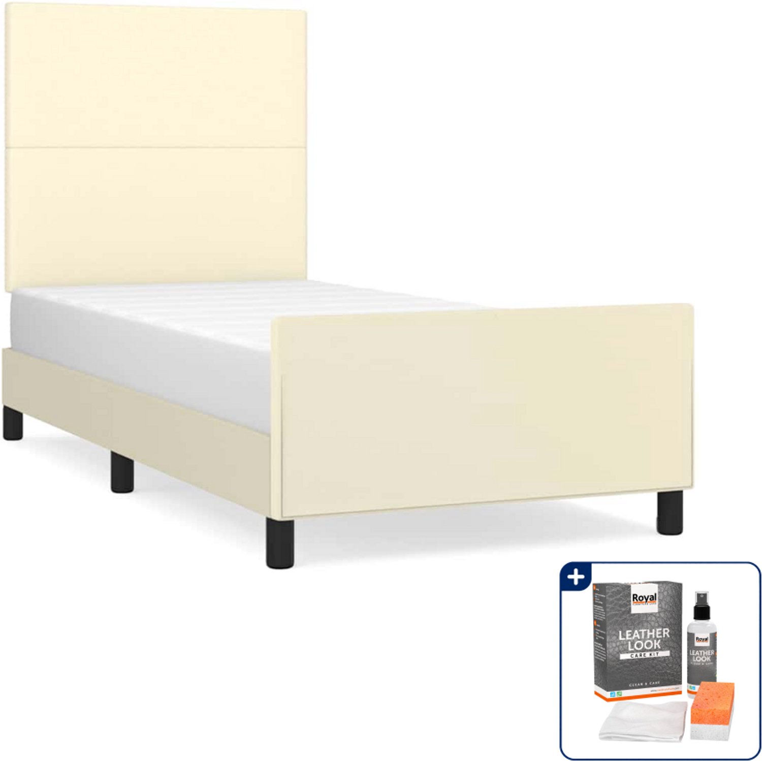 vidaXL bedframe 90 x 190 cm - kunstleer - crème - Inclusief onderhoudsset voor kunstleer 150 ml