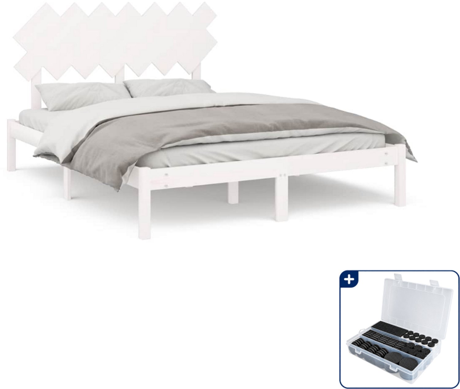 vidaXL bedframe - 140 x 190 cm - massief grenenhout - wit - Inclusief antikrasvilt 177-delig