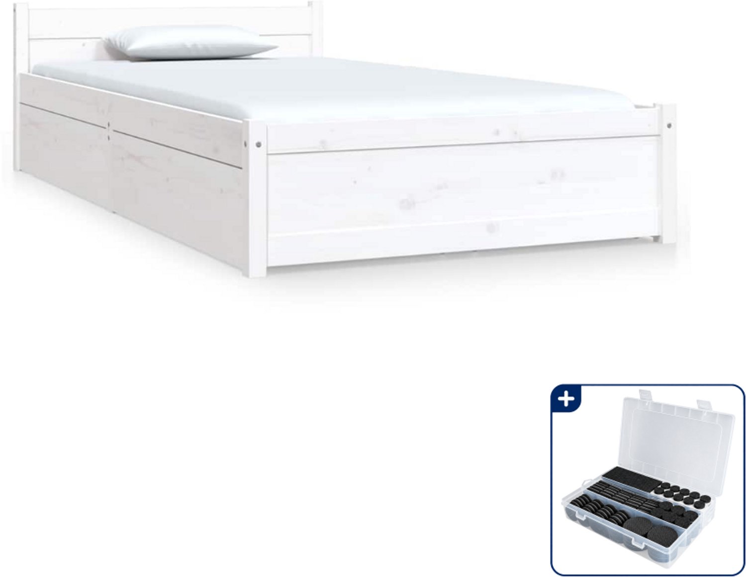 vidaXL Bedframe met lades - 90 x 190 cm - massief grenenhout - wit - Inclusief antikrasvilt 177-delig